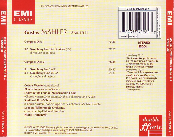Gustav Mahler - Symphonies Nos. 3 & 4 - Used CD image 2