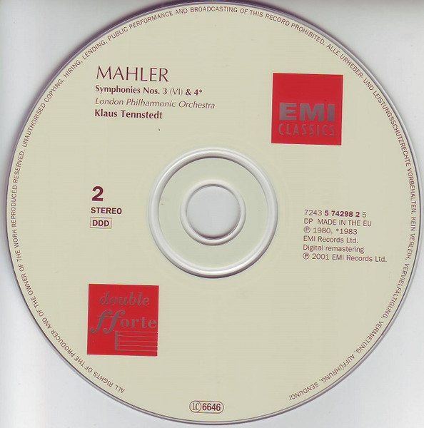 Gustav Mahler - Symphonies Nos. 3 & 4 - Used CD image 4
