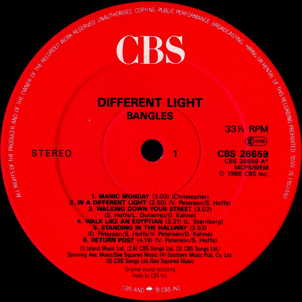 Bangles - Different Light - Used Vinyl Record image 3