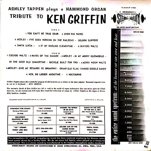 Ashley Tappen - An Organ Tribute To Ken Griffin - Used Vinyl Record image 2