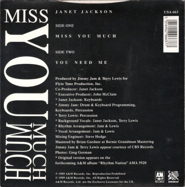 Janet Jackson - Miss You Much - Used Vinyl Record 7" image 2