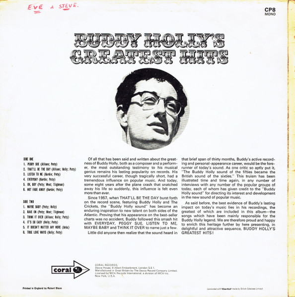 Buddy Holly - 's Greatest Hits - Used Vinyl Record image 2