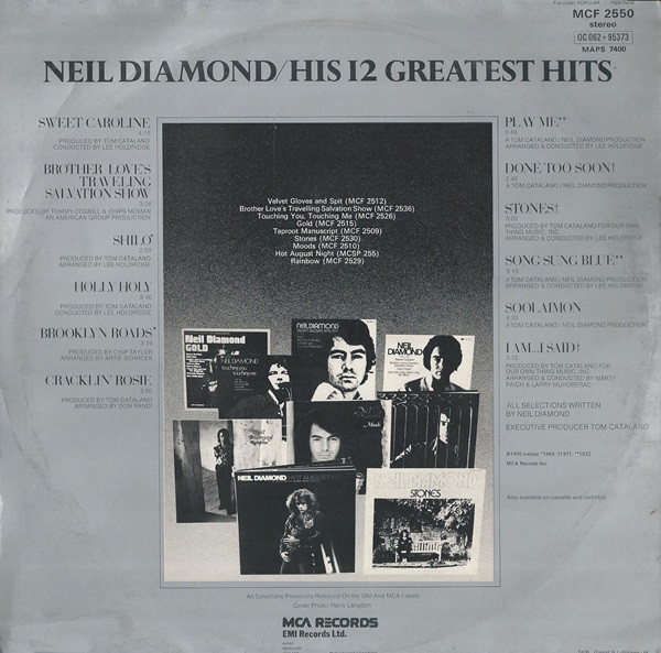 Neil Diamond - His 12 Greatest Hits - Used Vinyl Record image 2