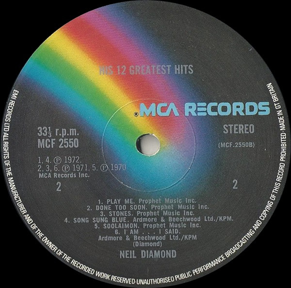 Neil Diamond - His 12 Greatest Hits - Used Vinyl Record image 4