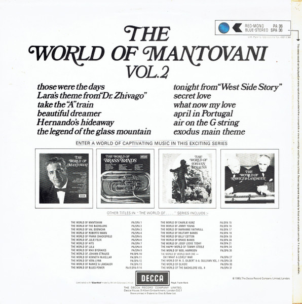 Mantovani And His Or - World Of Mantovani Vol.2 - Used Vinyl Record image 2