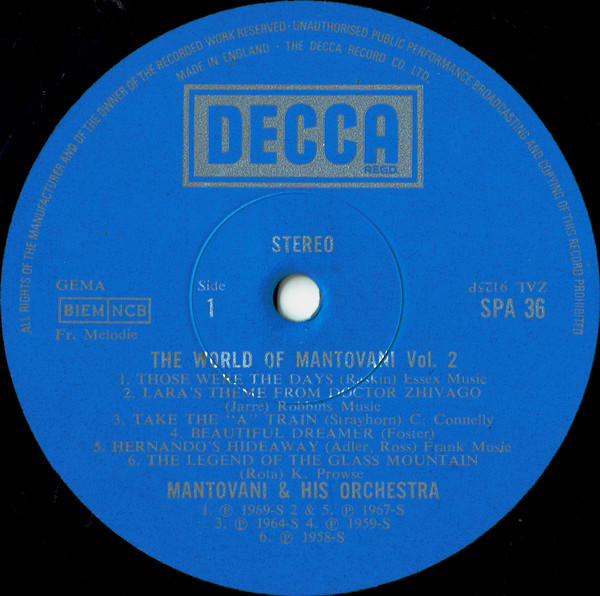 Mantovani And His Or - World Of Mantovani Vol.2 - Used Vinyl Record image 3