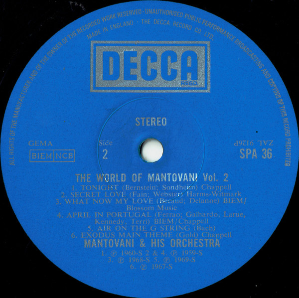 Mantovani And His Or - World Of Mantovani Vol.2 - Used Vinyl Record image 4
