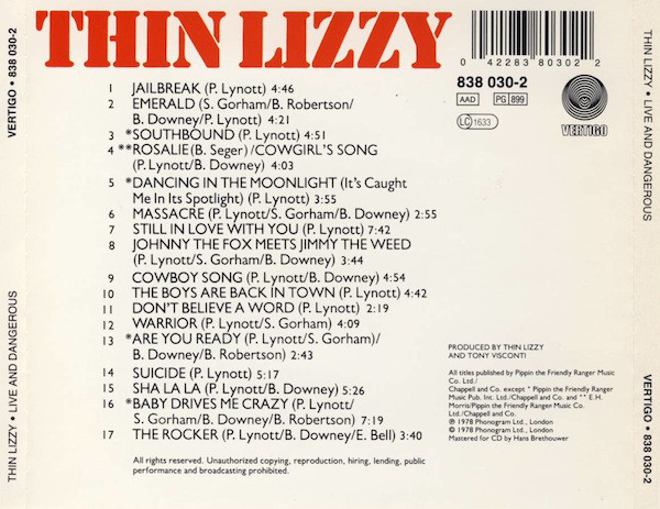 Thin Lizzy - Live And Dangerous - Used CD image 2