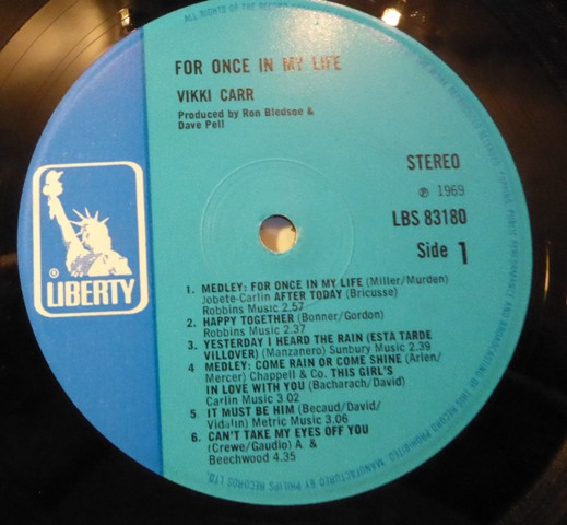 Vikki Carr - For Once In My Life - Used Vinyl Record image 3