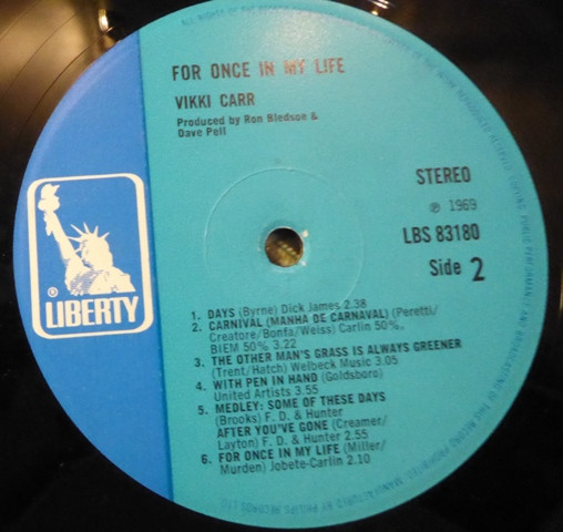 Vikki Carr - For Once In My Life - Used Vinyl Record image 4
