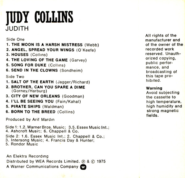 Judy Collins - Judith - Used Cassette image 6