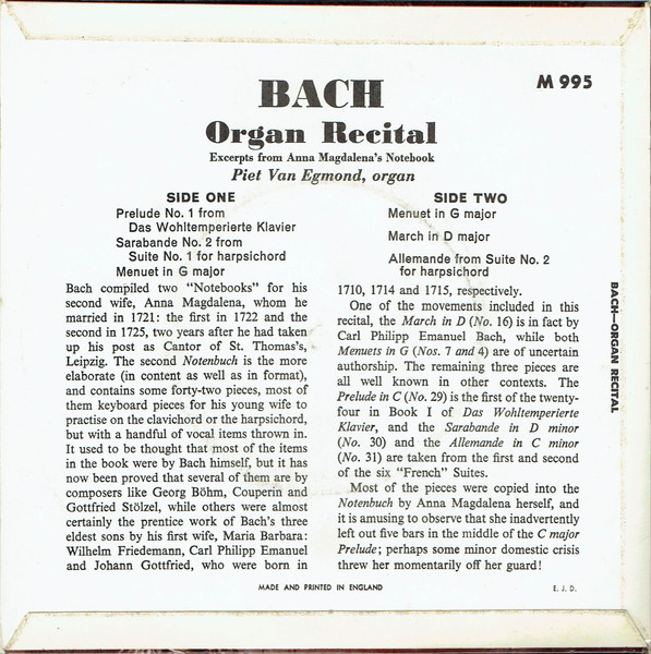 Johann Sebastian Bac - Organ Recital - Used Vinyl Record image 2