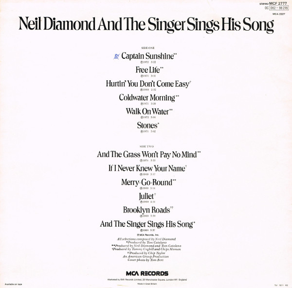 Neil Diamond - And The Singer Sings His Song - Used Vinyl Record image 2
