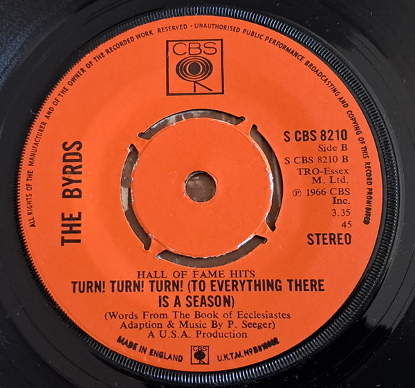 Byrds - Mr Tambourine Man / Turn Turn Turn - Used Vinyl Record 7" image 2
