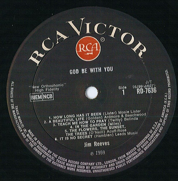 Jim Reeves - God Be With You - Used Vinyl Record image 3