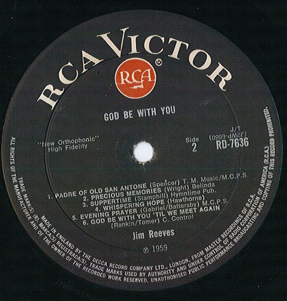 Jim Reeves - God Be With You - Used Vinyl Record image 4