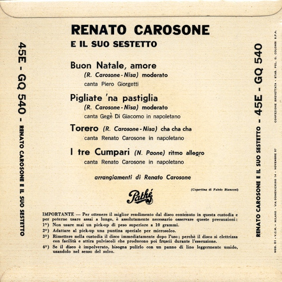 Renato Carosone E Il - Carosone E Il Suo Sestetto - Used Vinyl Record image 2