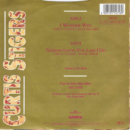 Curtis Stigers - I Wonder Why - Used Vinyl Record 7" image 2