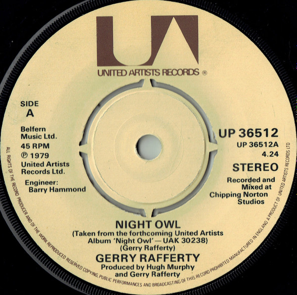 Gerry Rafferty - Night Owl - Used Vinyl Record 7" image 3