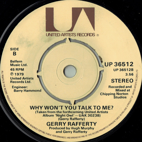 Gerry Rafferty - Night Owl - Used Vinyl Record 7" image 4