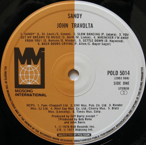 John Travolta - Sandy - Used Vinyl Record lp image 2
