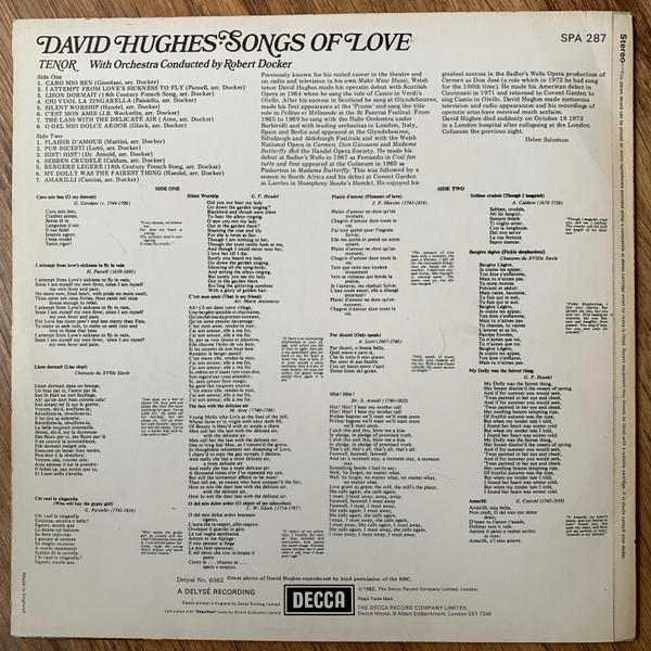 David Hughes - Songs Of Love - Used Vinyl Record image 2
