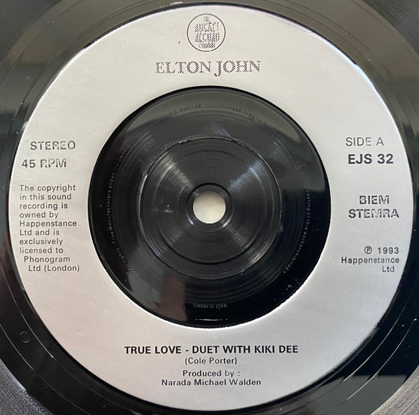 Elton John - True Love - Used Vinyl Record 7" image 3