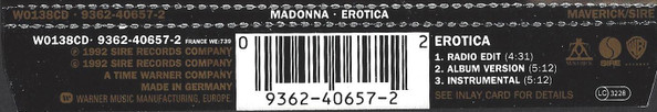 Madonna - Erotica - Used CD image 4