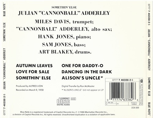 Cannonball Adderley - Somethin' Else - Used CD image 2