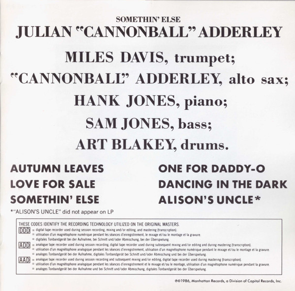Cannonball Adderley - Somethin' Else - Used CD image 9