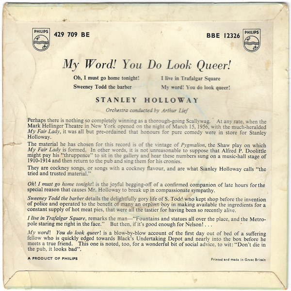 Stanley Holloway - My Word! You Do Look Queer! - Used Vinyl Record 7 image 2