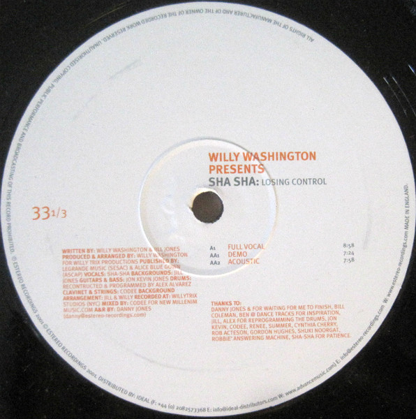 Willy Washington - Losing Control - Used Vinyl Record 12" image 3