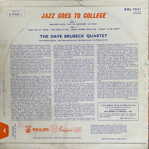 Dave Brubeck Quartet - Jazz Goes To College - Used Vinyl Record image 2