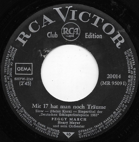 Peggy March - Mit 17 Hat Man Noch Traume - Used Vinyl Record 7" image 3