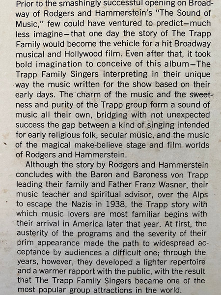 Trapp Family Singers - Sound Of Music - Used Vinyl Record image 4