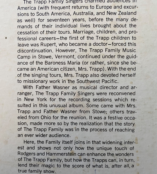 Trapp Family Singers - Sound Of Music - Used Vinyl Record image 5