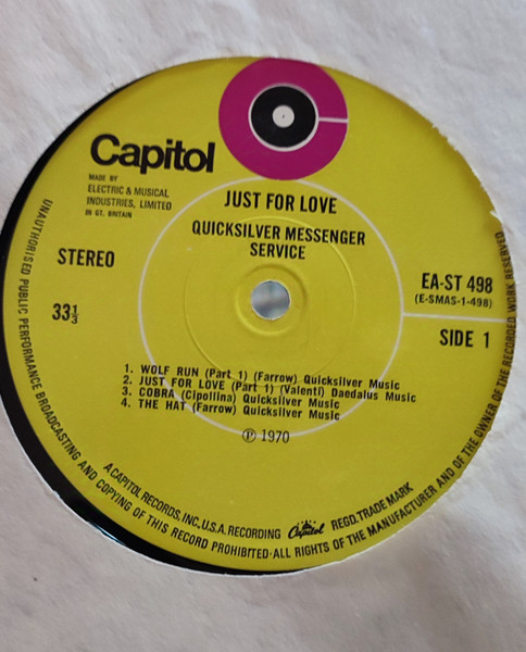 Quicksilver Messenge - Just For Love - Used Vinyl Record image 3