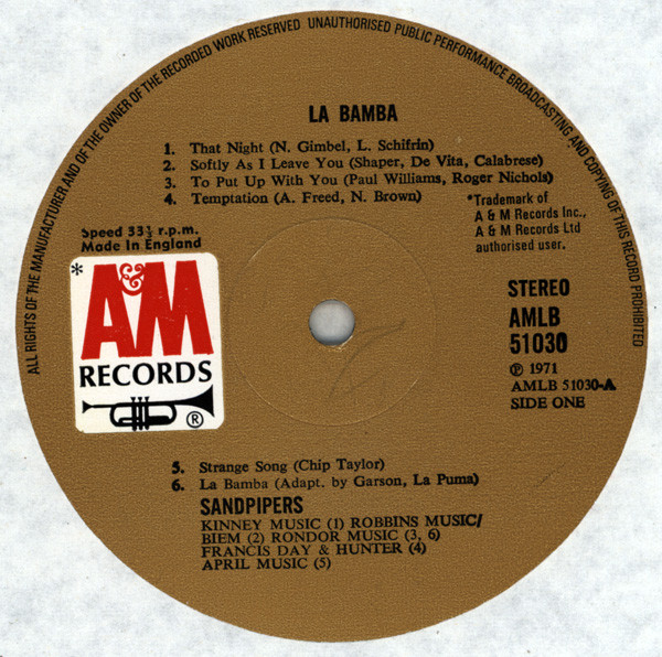 Sandpipers - La Bamba - Used Vinyl Record image 3