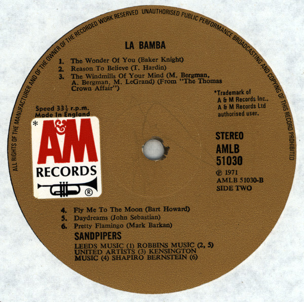 Sandpipers - La Bamba - Used Vinyl Record image 4