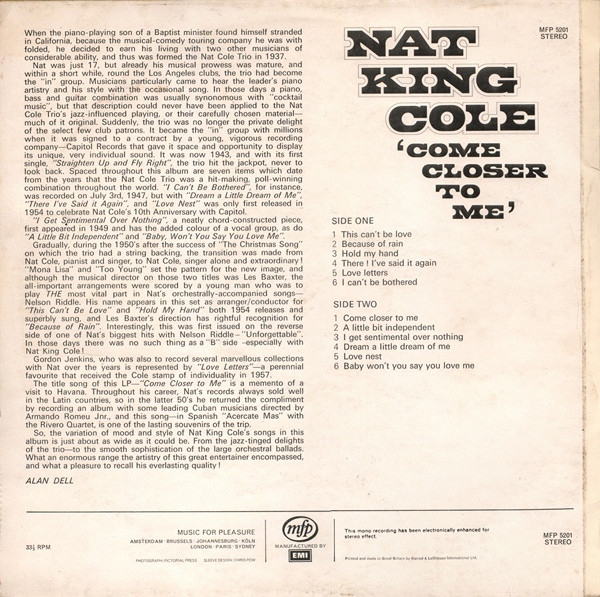 Nat King Cole - Come Closer To Me - Used Vinyl Record image 2