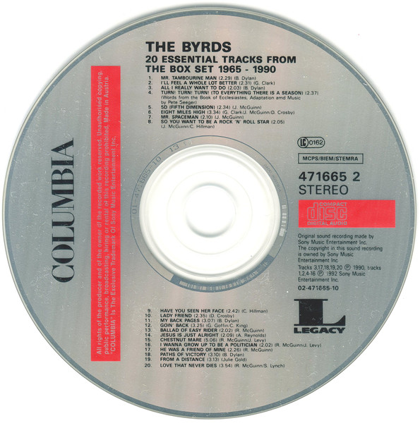 Byrds - 20 Essential Tracks From The Boxed Set: 1965-1990 - Used CD image 3