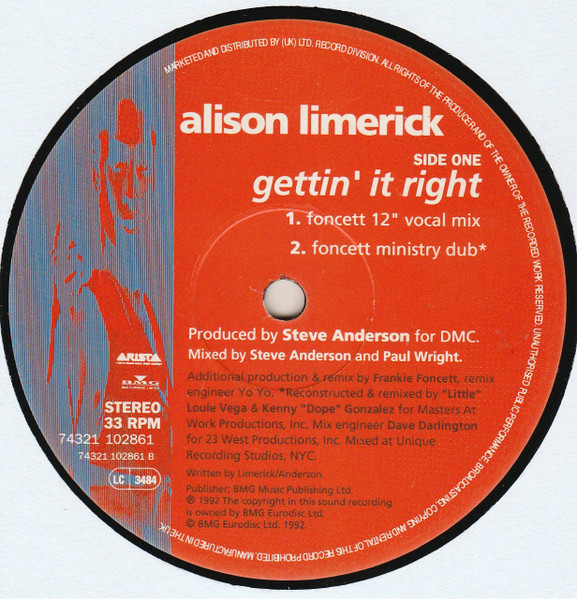 Alison Limerick - Gettin' It Right - Used Vinyl Record 12" image 3