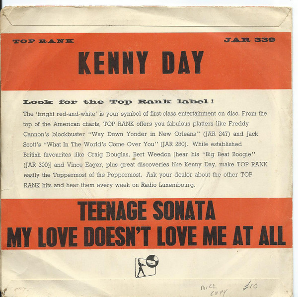Kenny Day - Teenage Sonata - Used Vinyl Record 7" image 2