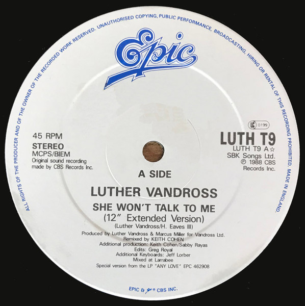 Luther Vandross - She Won't Talk To Me - Used Vinyl Record 12" image 3