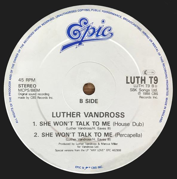 Luther Vandross - She Won't Talk To Me - Used Vinyl Record 12" image 4