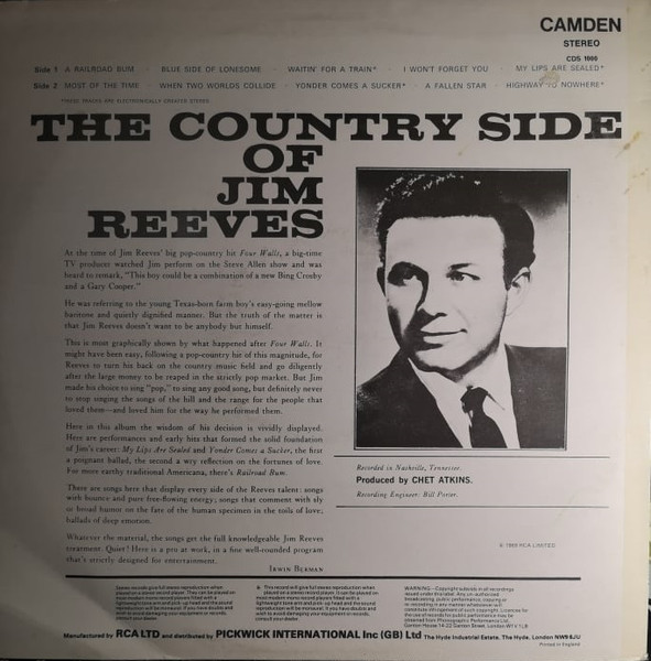 Jim Reeves - Country Side Of - Used Vinyl Record image 2