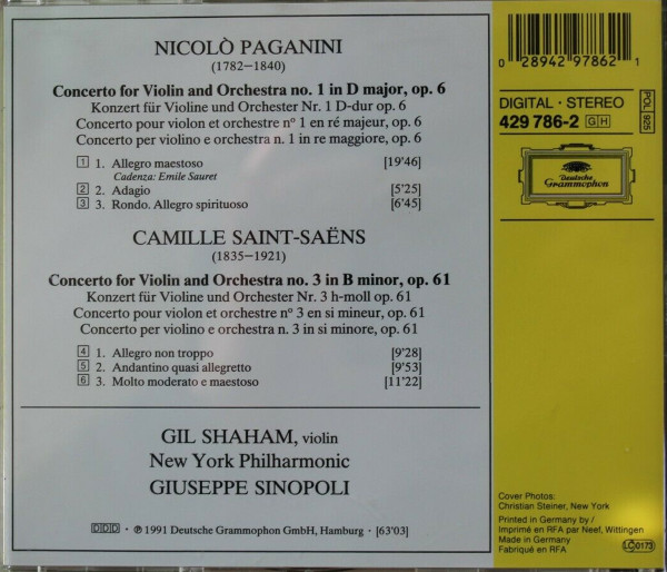 Niccolò Paganini - Violin Concerto No. 1; Violin Concerto No. 3 - Us image 2