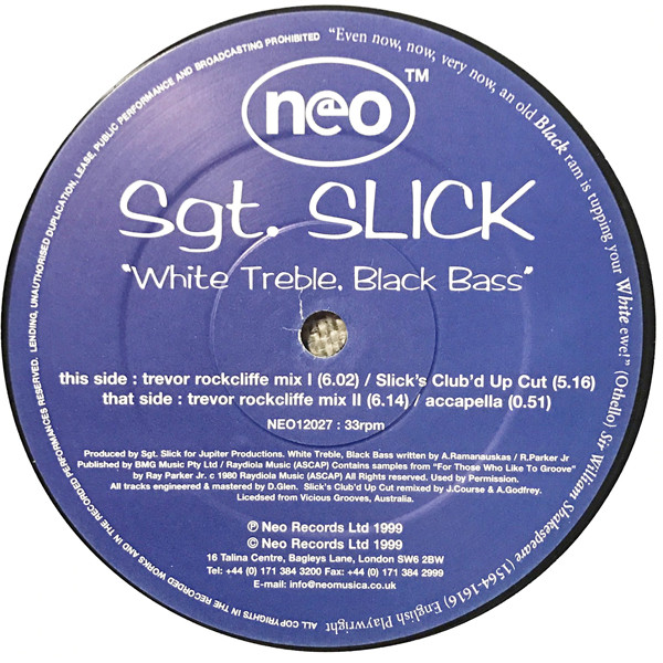 Sgt. Slick - White Treble, Black Bass - Used Vinyl Record 12" image 2