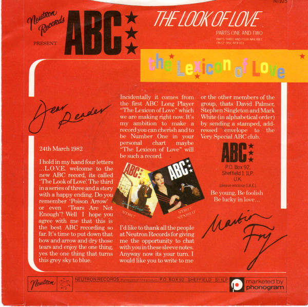 ABC - Look Of Love (Parts One And Two) - Used Vinyl Record 7" image 2