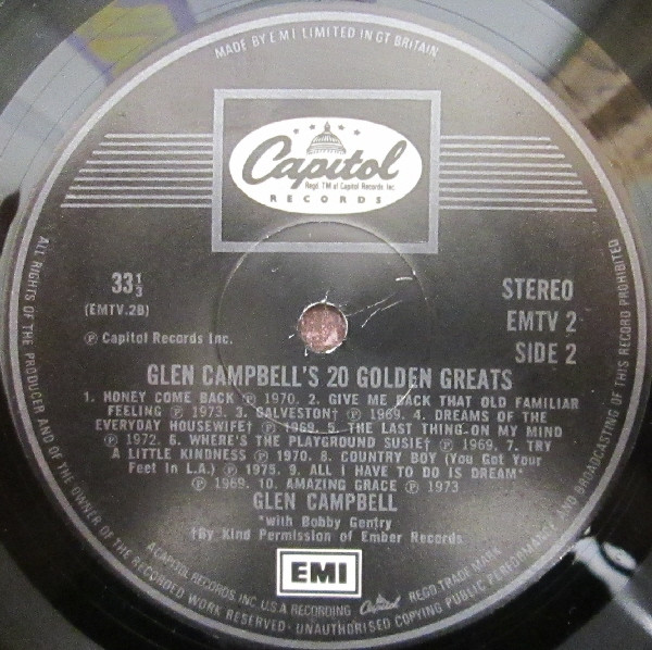 Glen Campbell - 's Twenty Golden Greats - Used Vinyl Record image 3